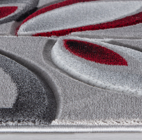 Red Silver Floral Nature Leaf Hand-Carved Abstract Soft Premium Modern Contemporary Non-Shedding Area Rug