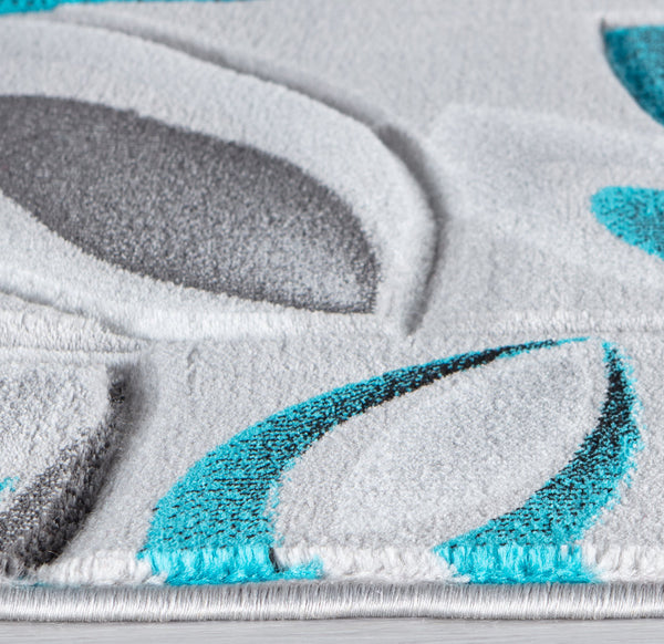 Blue Turquoise Teal Silver Floral Nature Leaf Hand-Carved Abstract Soft Premium Modern Contemporary Non-Shedding Area Rug