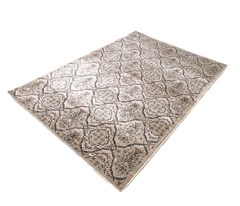 Vintage Contemporary Beige Blue Silky Glam Area Rug