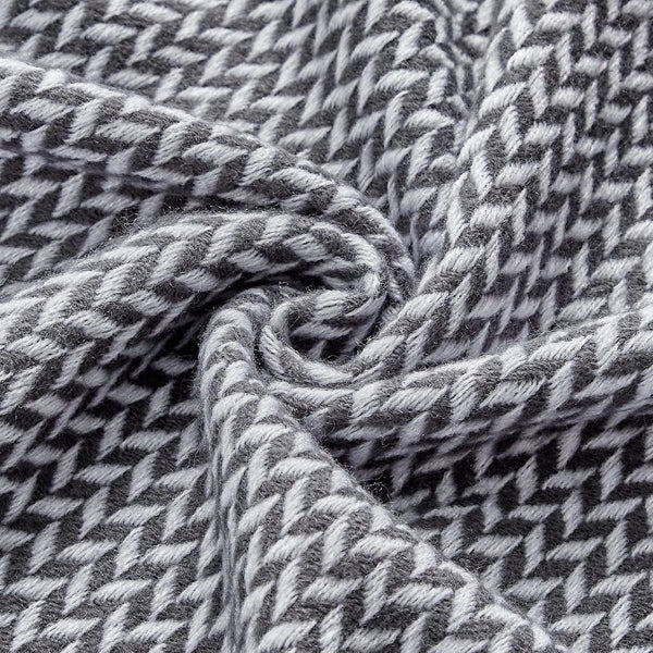White Grey Geometric Soft Woven Knitted Cozy Lightweight Throw Blanket with Fringe Tassels - 50"x60"