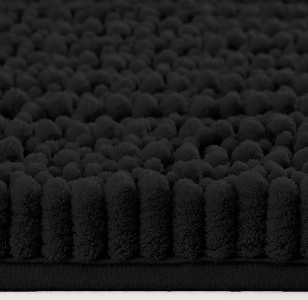 24"x16" - Large Black Soft Cozy Plush Chenille Bath Mat Bathroom Rug