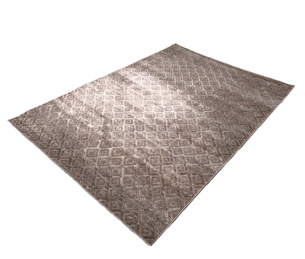 Dark Beige Taupe Geometric Diamonds Silky Glam Area Rug