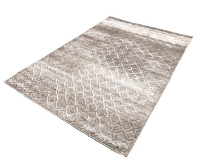 Dark Beige Taupe Geometric Diamonds Silky Glam Area Rug