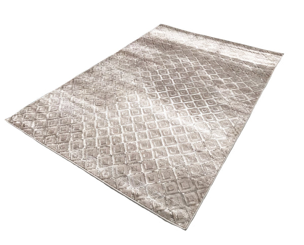 Dark Beige Taupe Geometric Diamonds Silky Glam Area Rug