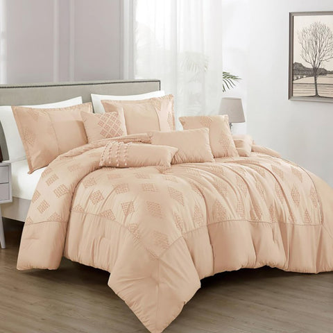 7 Piece Beige Boho Geometric Bedding Comforter Set