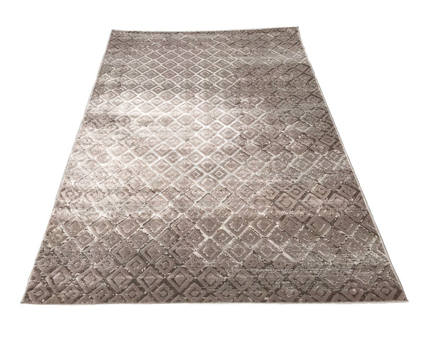 Dark Beige Taupe Geometric Diamonds Silky Glam Area Rug