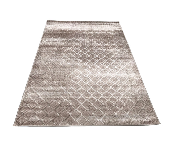 Dark Beige Taupe Geometric Diamonds Silky Glam Area Rug
