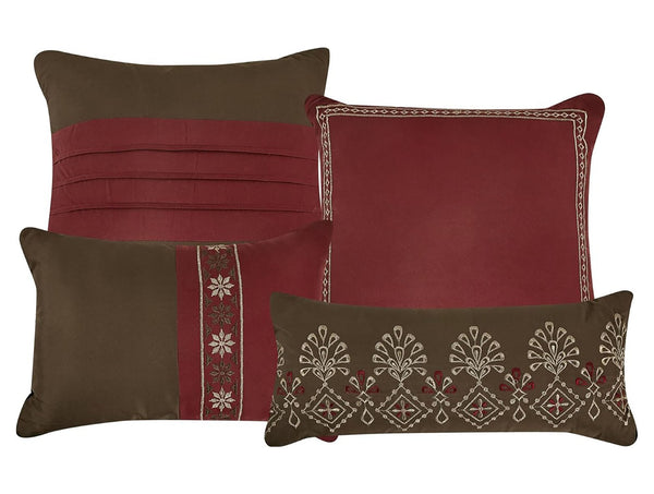 7 Piece Burgundy Brown Embroidery Soft Bedding Comforter Set