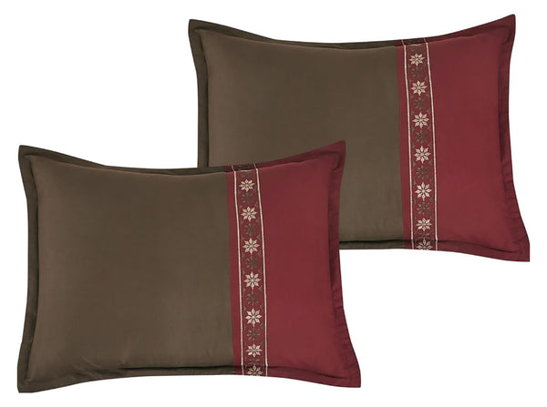 7 Piece Burgundy Brown Embroidery Soft Bedding Comforter Set