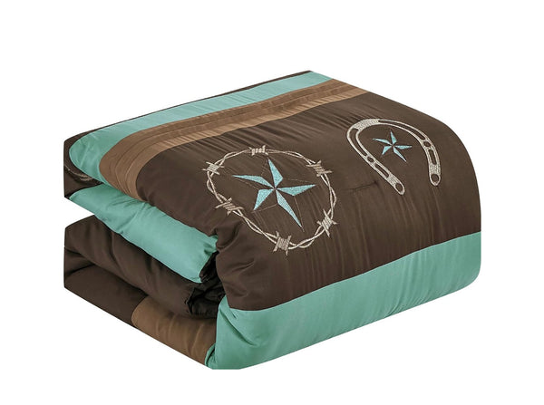 7 Piece Teal Brown Southwestern Star Soft Bedding Comforter Set