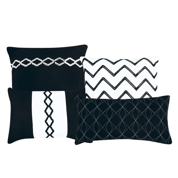 7 Piece Black White Geometric Striped  Comforter Set Embroidery Soft Bedding