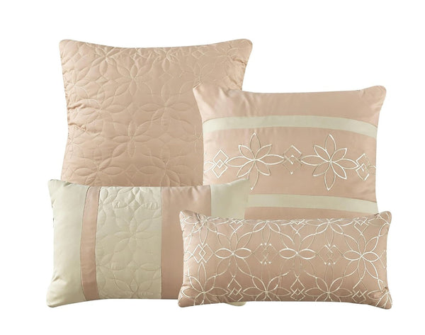7 Piece Pink Beige Floral Soft Bedding Comforter Set