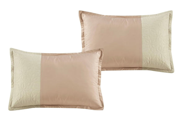 7 Piece Pink Beige Floral Soft Bedding Comforter Set