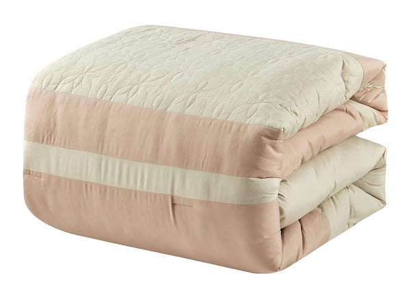 7 Piece Pink Beige Floral Soft Bedding Comforter Set