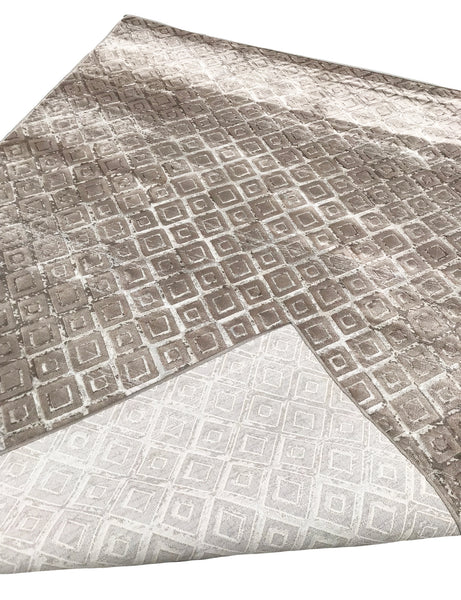 Dark Beige Taupe Geometric Diamonds Silky Glam Area Rug