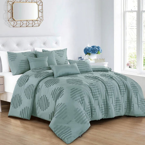 7 Piece Teal Blue Geometric Bedding Comforter Set
