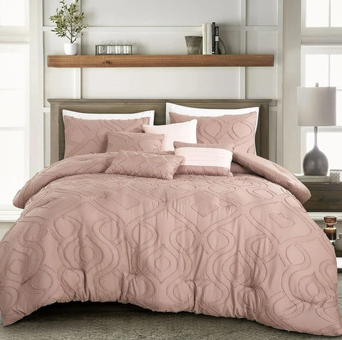 7 Piece Blush Pink Geometric Bedding Comforter Set