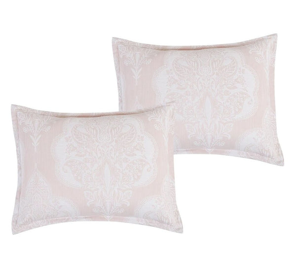 King Size 7 Piece Pink Floral Boho Comforter Set Boho Embroidery Soft Bedding