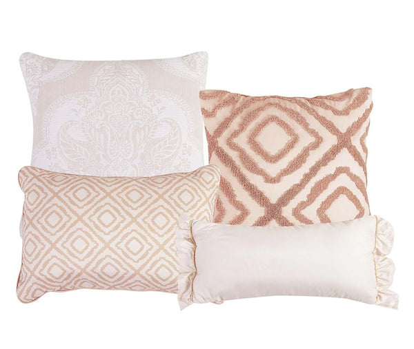 King Size 7 Piece Pink Floral Boho Comforter Set Boho Embroidery Soft Bedding