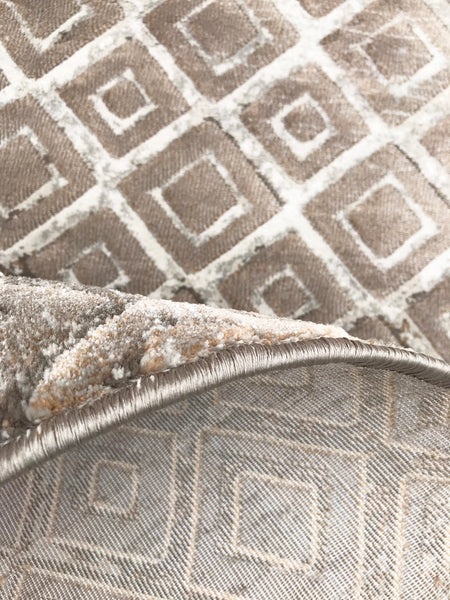 Dark Beige Taupe Geometric Diamonds Silky Glam Area Rug
