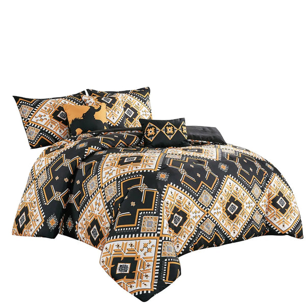 6 Piece Black Gold Medallion Comforter Set Embroidery Soft Bedding