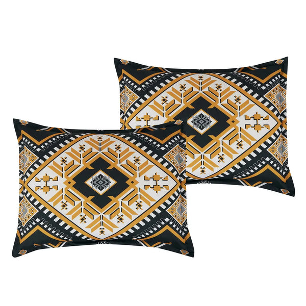 6 Piece Black Gold Medallion Comforter Set Embroidery Soft Bedding