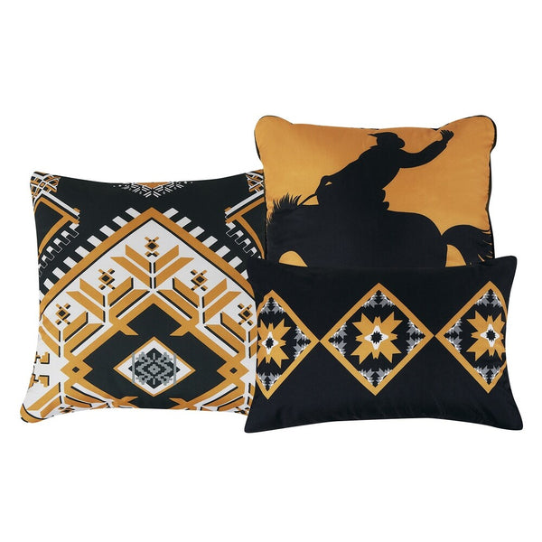 6 Piece Black Gold Medallion Comforter Set Embroidery Soft Bedding