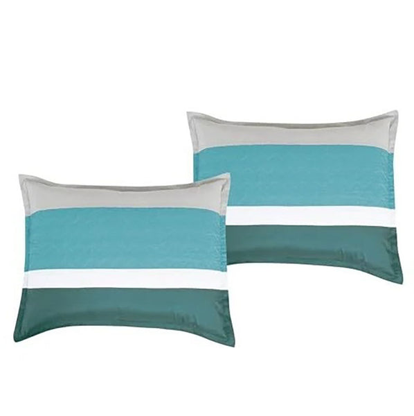 6 Piece Turquoise Blue Striped Embroidery Soft Bedding Comforter Set