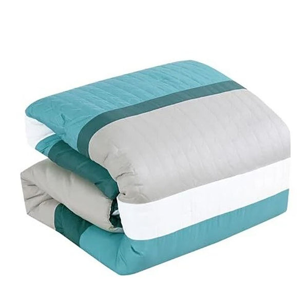 6 Piece Turquoise Blue Striped Embroidery Soft Bedding Comforter Set