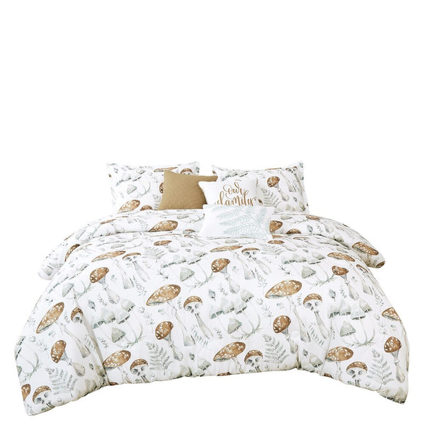 6 Piece White Gold Floral Comforter Set Embroidery Soft Bedding