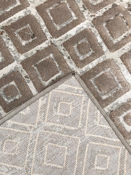 Dark Beige Taupe Geometric Diamonds Silky Glam Area Rug