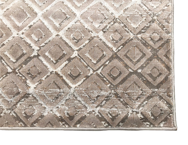 Dark Beige Taupe Geometric Diamonds Silky Glam Area Rug