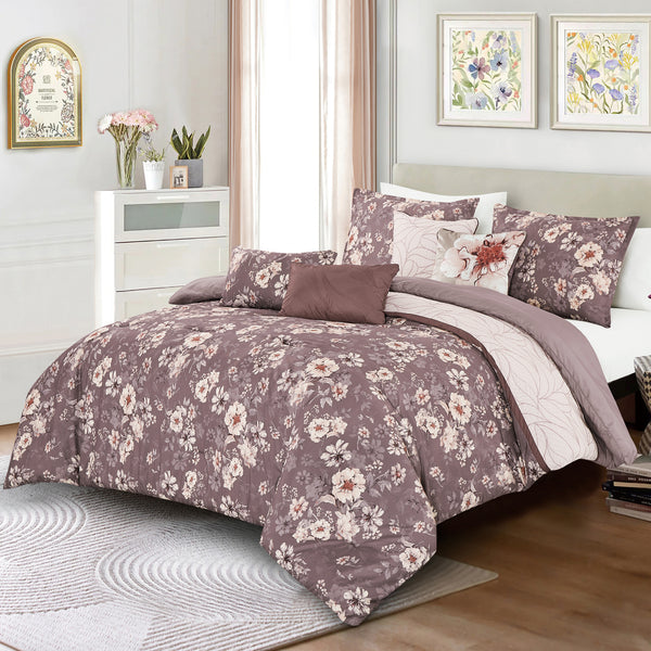 7 Piece Floral Modern Comforter Set Soft Bedding