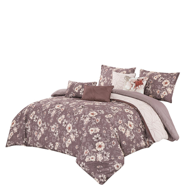 7 Piece Floral Modern Comforter Set Soft Bedding