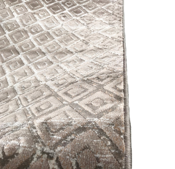 Dark Beige Taupe Geometric Diamonds Silky Glam Area Rug