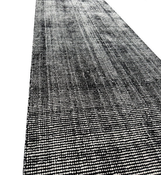 Black Modern Hand-Knotted Wool Runner Rug -  2'8" x 13'10"