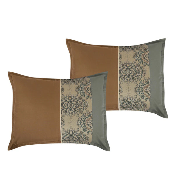 7 Piece Brown Grey Modern Striped Floral Bedding Comforter Set