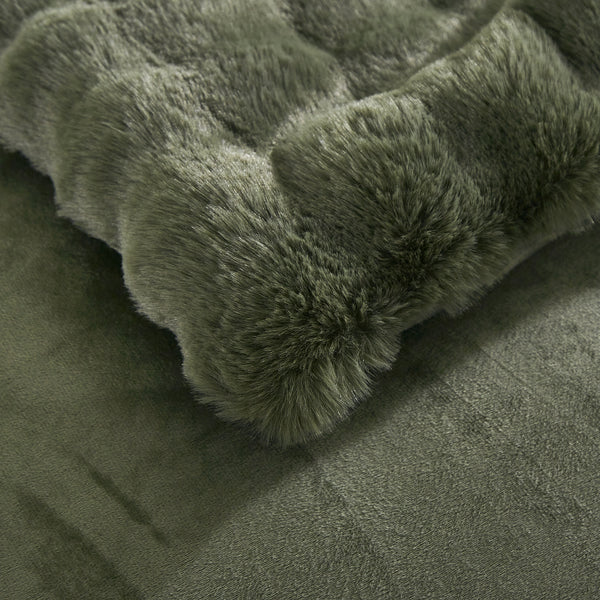 4 Piece Green Solid Textured Faux Fur Soft Plush Comforter Set