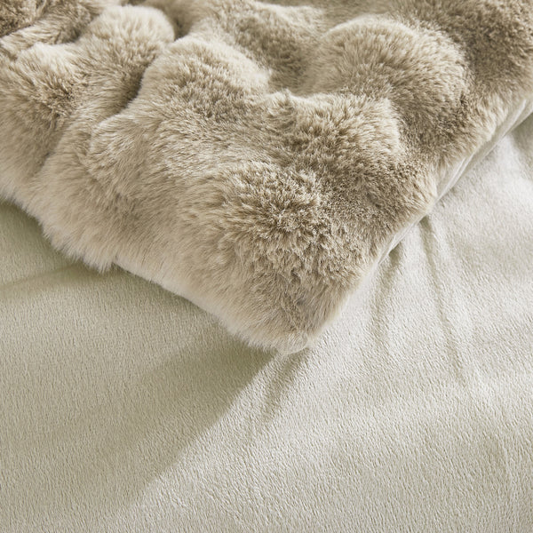4 Piece Taupe Beige Solid Textured Faux Fur Soft Plush Comforter Set