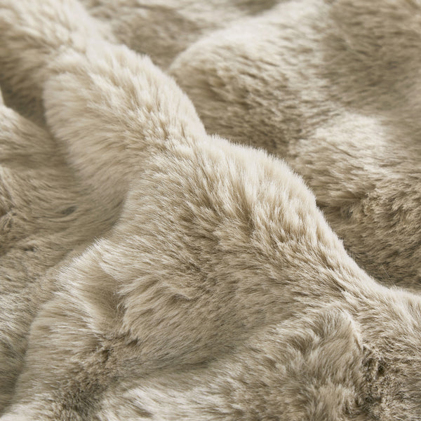 4 Piece Taupe Beige Solid Textured Faux Fur Soft Plush Comforter Set
