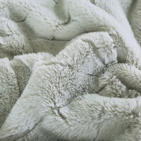 4 Piece Grey Solid Floral Faux Fur Soft Plush Comforter Set