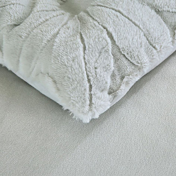 4 Piece Grey Solid Floral Faux Fur Soft Plush Comforter Set