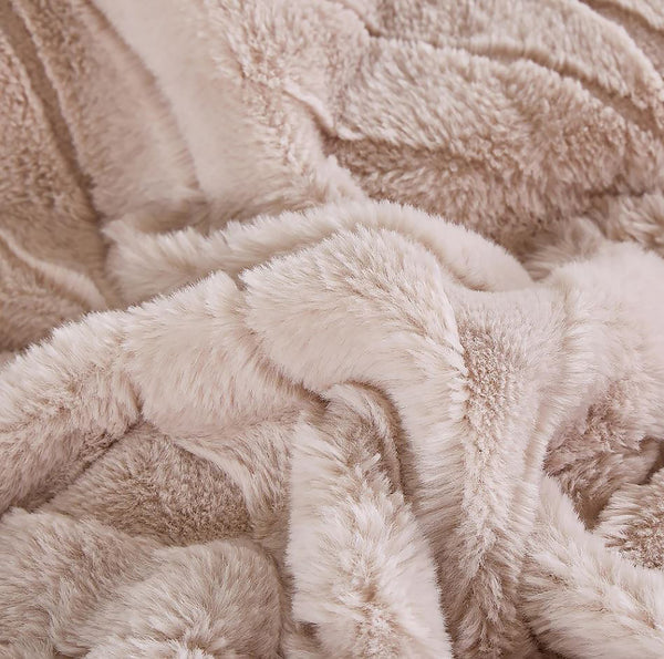 4 Piece Pink Solid Floral Faux Fur Soft Plush Comforter Set