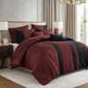 Burgundy Black Striped Geometric Modern 9 Piece Bed-in-a-bag Comforter Set
