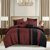 Burgundy Black Striped Geometric Modern 9 Piece Bed-in-a-bag Comforter Set