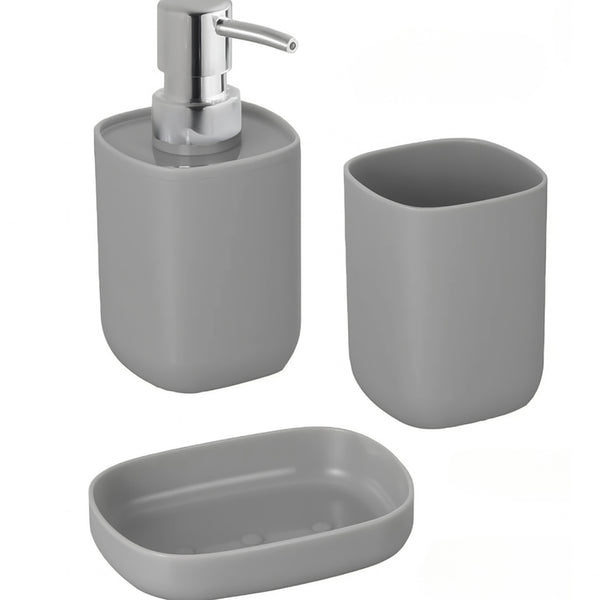 Grey Bathroom Accessories Set - Soap Dispenser, Soap Dish & Tumbler