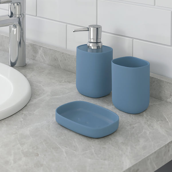 Blue Bathroom Accessories Set - Soap Dispenser, Soap Dish & Tumbler