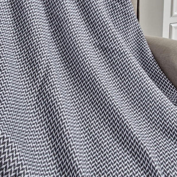 White Grey Geometric Soft Woven Knitted Cozy Lightweight Throw Blanket with Fringe Tassels - 50"x60"