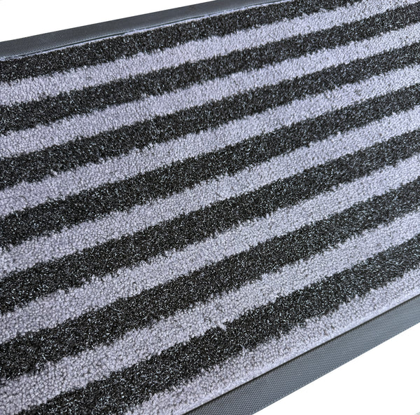Grey Black Stripes All-Season Sturdy Absorbent Non-Slip Rubber Backing Multipurpose Door Mat
