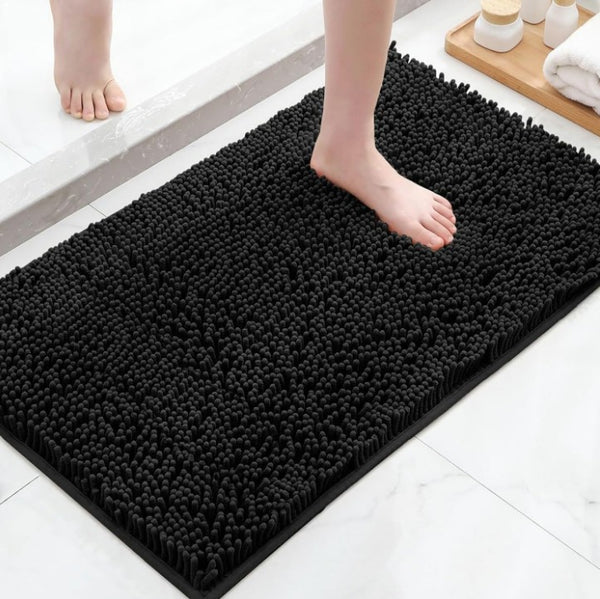 24"x16" - Large Black Soft Cozy Plush Chenille Bath Mat Bathroom Rug